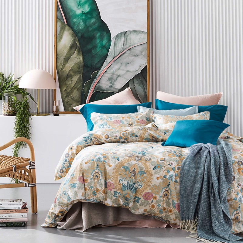 Eikei Home Damask Medallion Luxury Duvet Quilt Cover Boho Paisley Print Bedding Set 400 Thread Count Egyptian Cotton Sateen Vibrant Bohemian Pattern (Majorca, Queen) - Image 1
